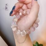 高級感天然櫻花瑪瑙+馬粉晶+藍針+雪花幽靈+925純銀配飾 原創設計款水晶手鏈手串