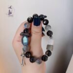 極品黑金骨幹+拉長石+藍月光+925純銀飾品 原創設計款水晶手鏈手串 小高貨 孤品：圖片 2