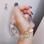 高級感天然櫻花瑪瑙+粉晶+煙灰紫+925純銀配飾原創設計款水晶手鏈手串：圖片 3