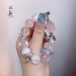 高級感天然海藍寶+星光莫粉晶+雪花幽靈+藍針925純銀配飾 原創設計款水晶手鏈手串：圖片 4