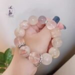 高級感天然櫻花瑪瑙+粉晶+煙灰紫+925純銀配飾原創設計款水晶手鏈手串：圖片 4